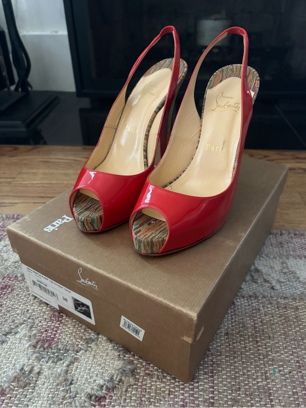 Christian Louboutin Red Patent Peep-Toe Slingbacks